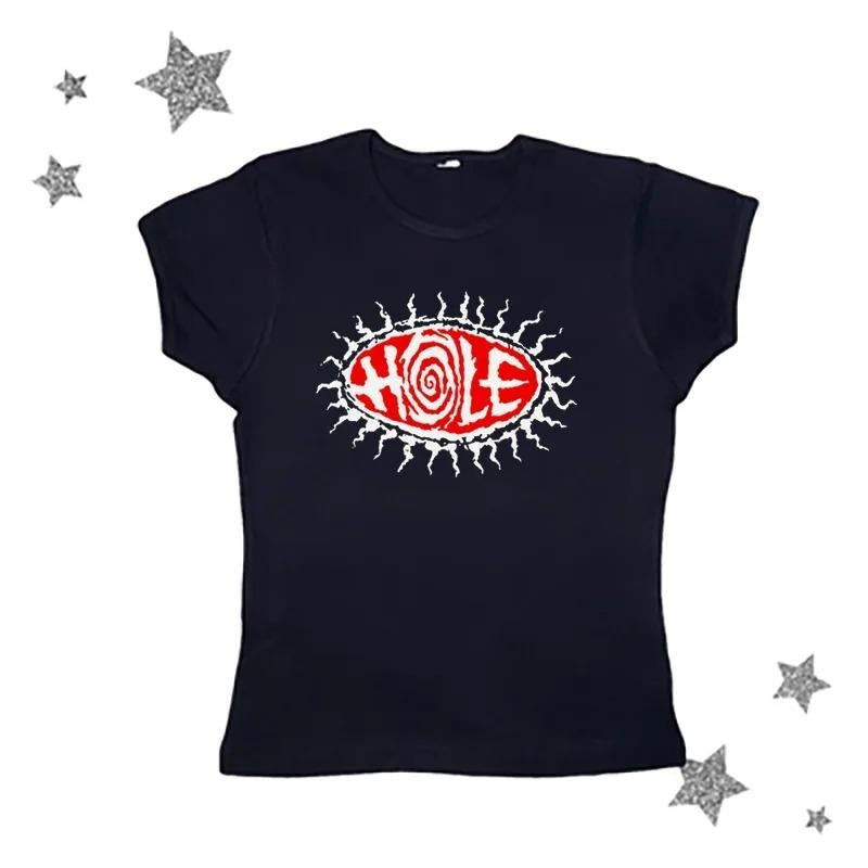 Y2k Women Graphic Baby Tee Streetwear Short Sleeve Hole Band Shirt Hoodie, Sweatshirt | UrbanDripWear.com