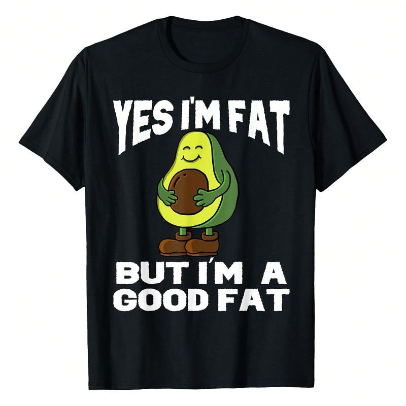 Yes I'm Fat But I'm Good Fat Funny Avocado Vegan Fruit Lover T-Shirt, 220g Pure Cotton, Casual Crew Neck, Perfect For...