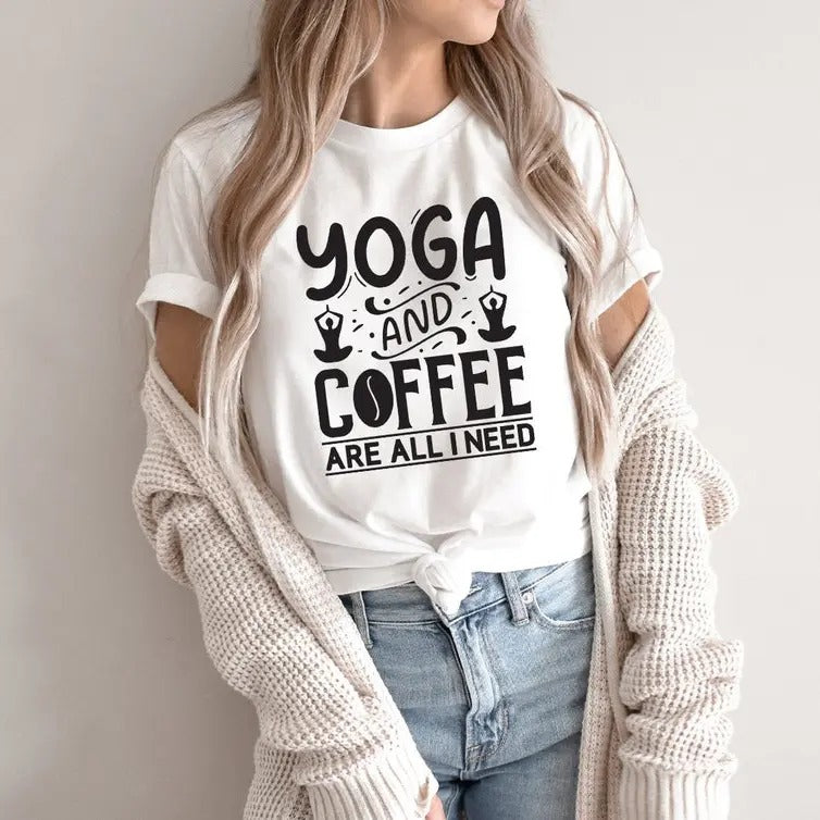 Yoga Shirt for Women, Funny TShirt for Coffee Lover, Cute Shirt for Yoga Lover, Funny Gift for Coffee Drinker, Cute Gift...