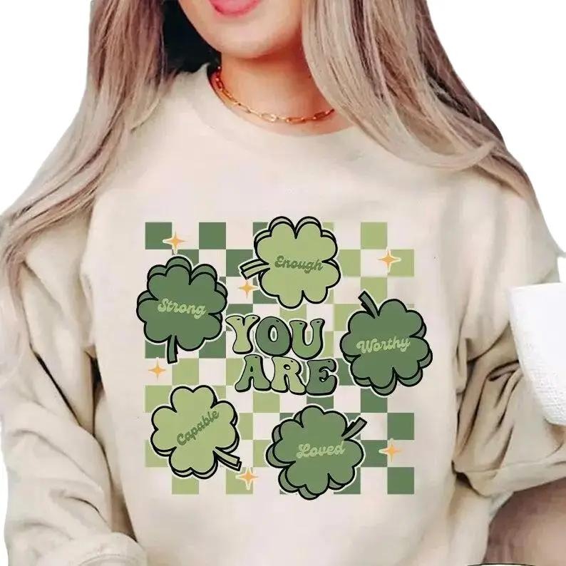 You Are Enough Sweatshirt, Loved, Worthy, Retro St Patrick Day, Self Love, Lucky Shamrock, Love Yourself, St Patrick's...