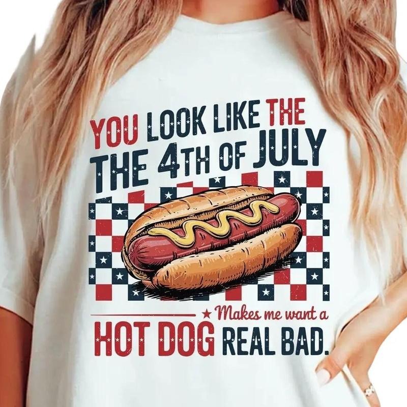 You Look Like the 4th of July Shirt, Retro America Hot dog Tee,  USA Fourth of July Independence Day T-Shirt Hoodie Full...