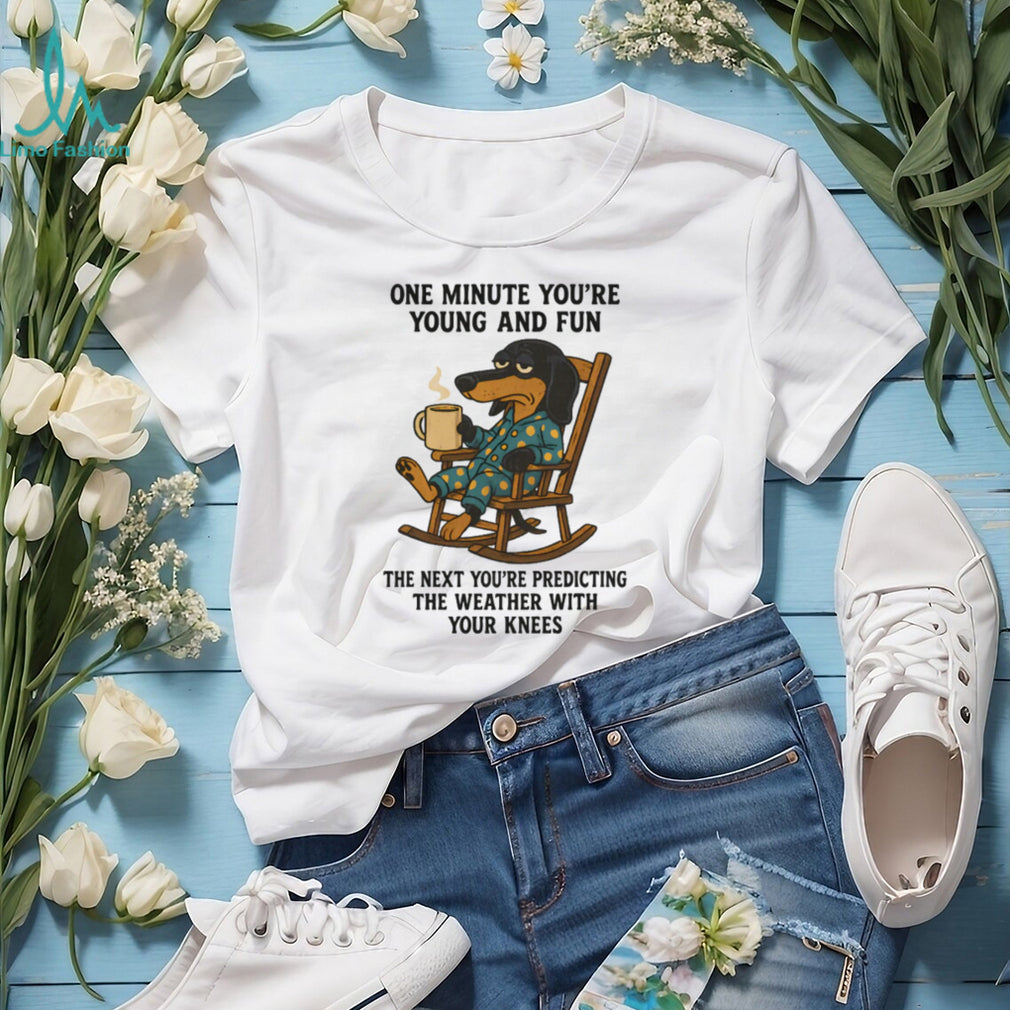 “Young And Fun To Weather Knees” Coffee Dog Rocking Chair T Shirt