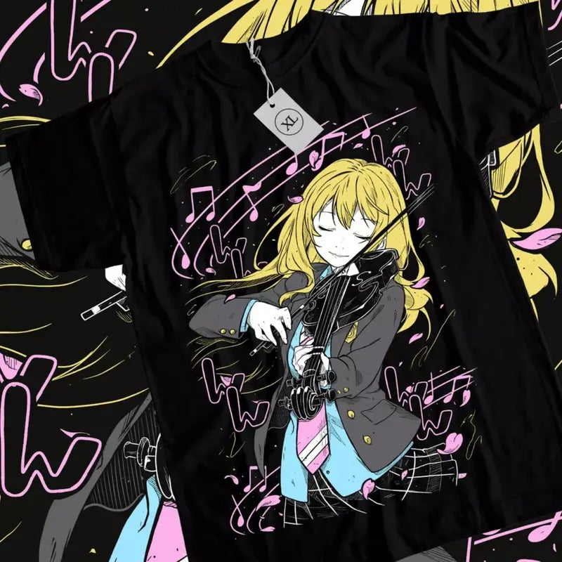 Your Lie In April Anime T-Shirt & Sweatshirt, Kaori Miyazono With Violin Graphic Tee, Anime Manga Lover Gifts Ball Cotton...