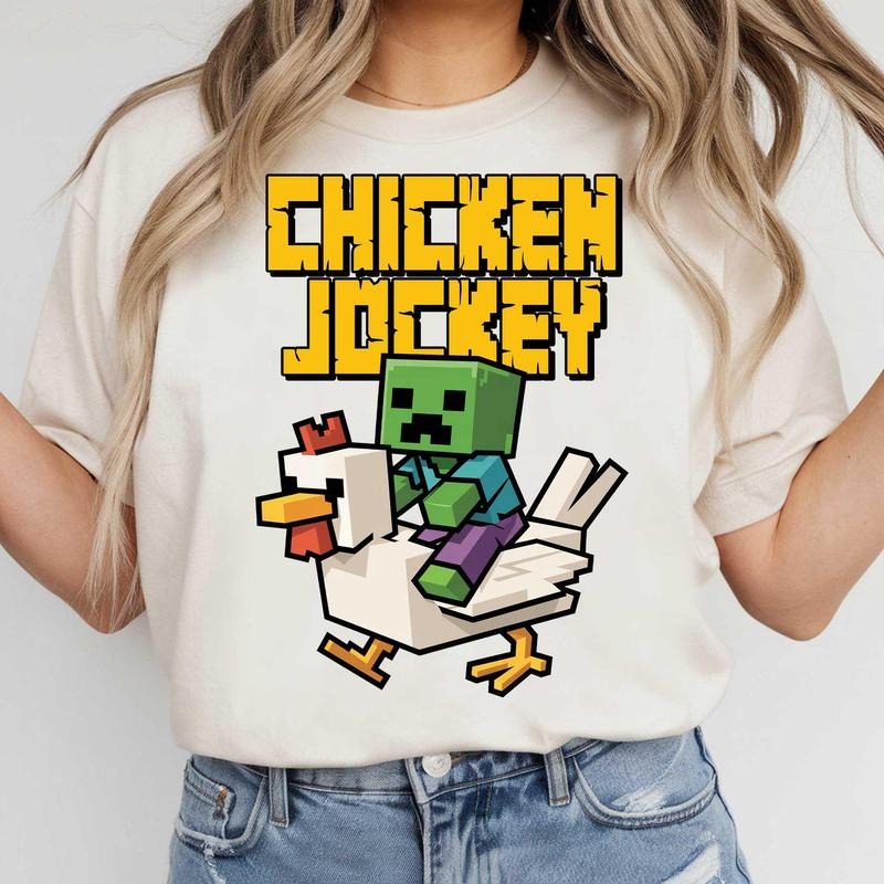 Youth And Adult Cute Gaming Shirt, Funny Game Character Graphic Tee, Funny Gaming T-shirt, Funny Riding Chicken, Gift For...