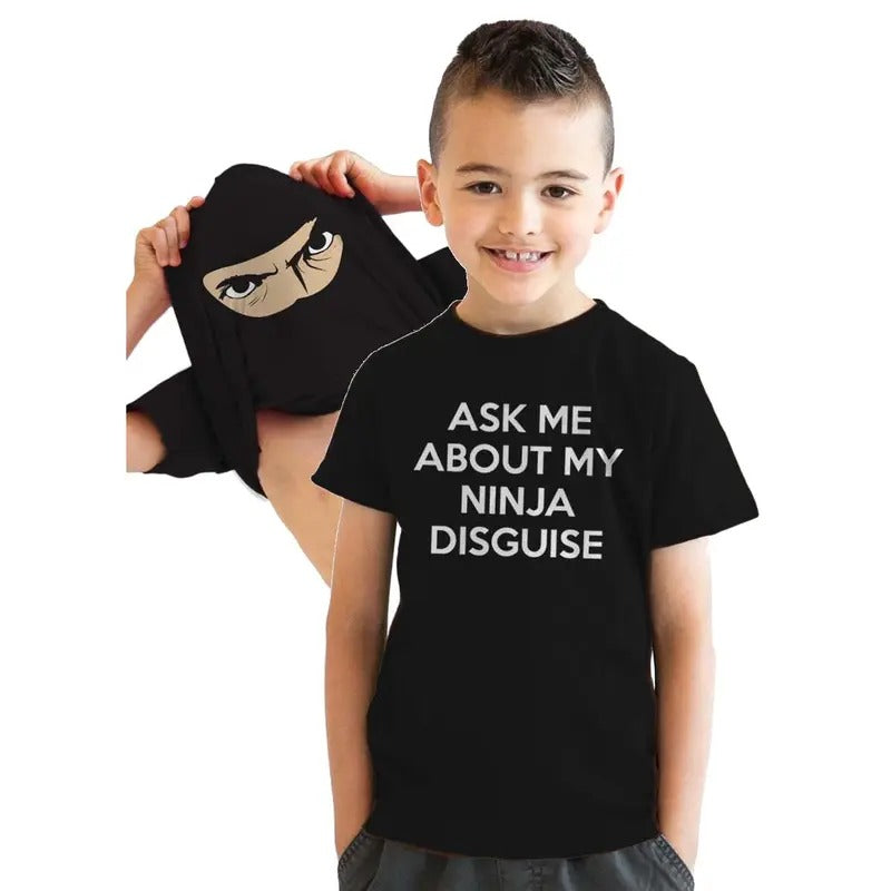 Youth Ask Me About My Ninja Disguise T Shirt Funny Cool Costume Novelty Gift Tee for Kids Funny T Shirts Ninja Tops for...