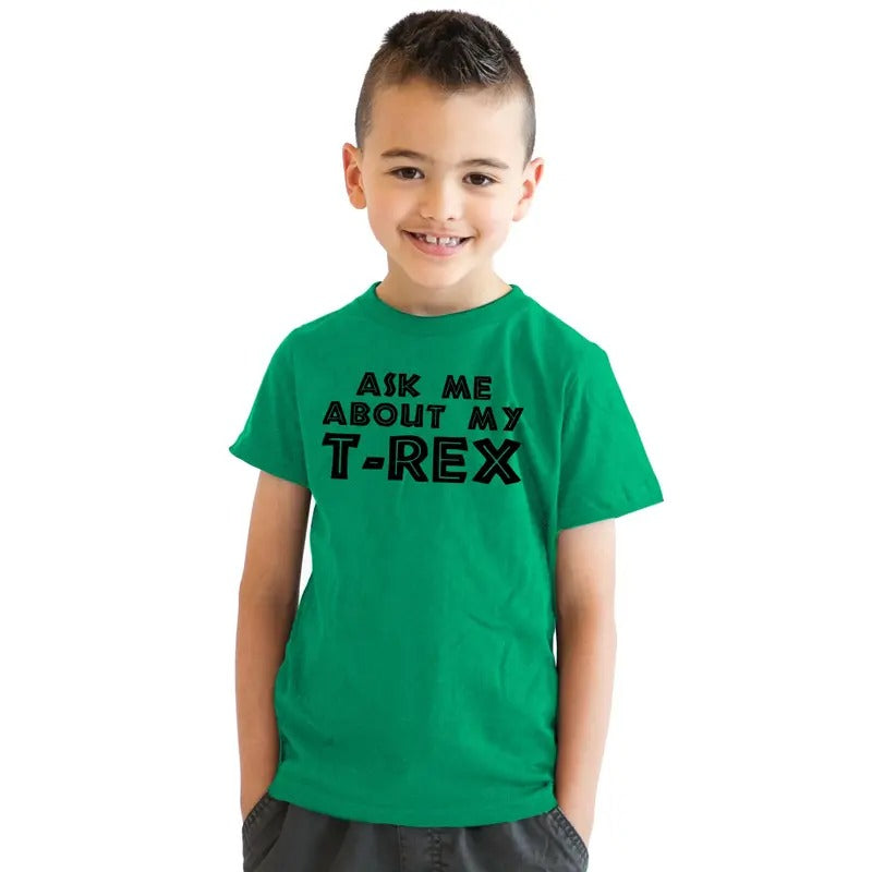 Youth Ask Me About My Trex T Shirt Funny Cool Dinosaur Flip Graphic Print Kids Funny T Shirts Flip Tops for Kid Funny...