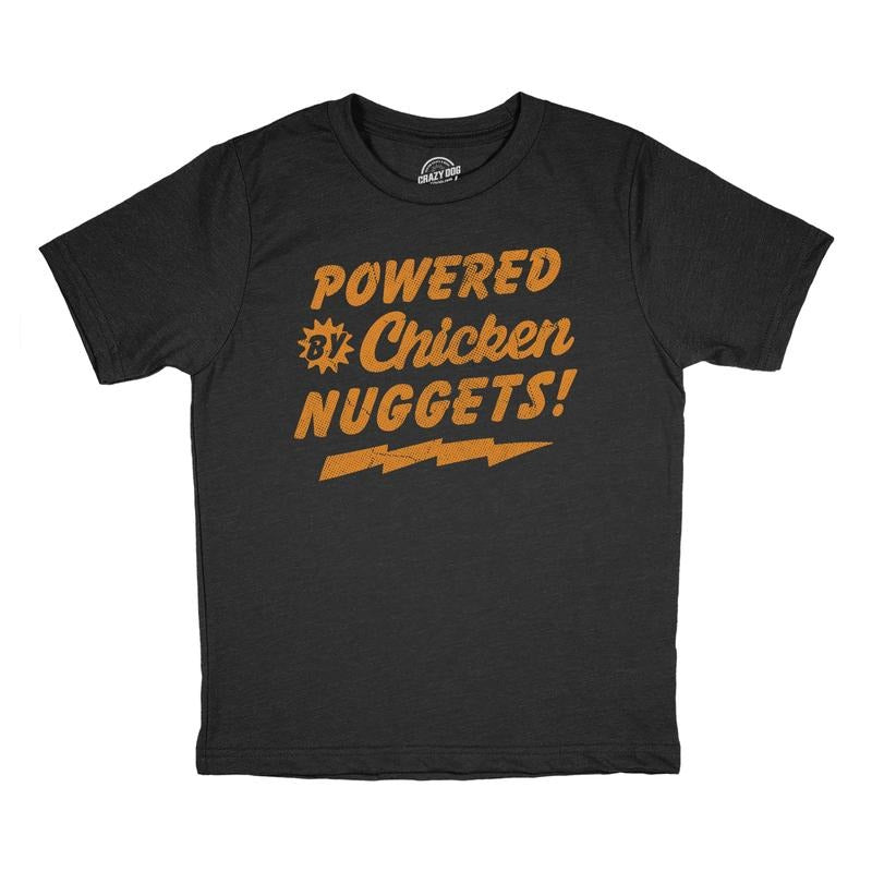Youth Funny T Shirts Powered By Chicken Nuggets Sarcastic Food Graphic Novelty Tee for Kids Funny T Shirts Sarcastic Tops...
