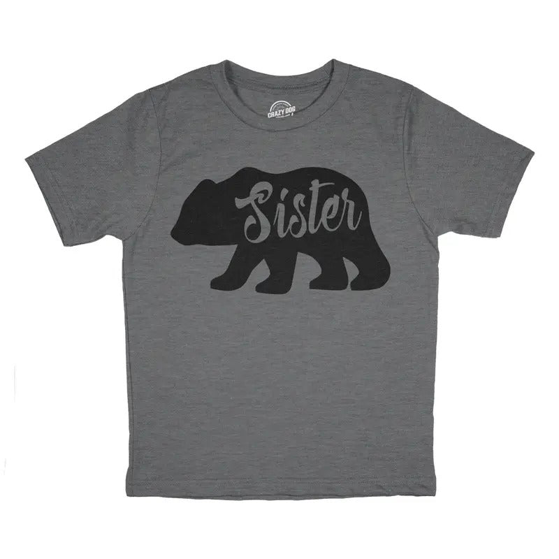 Youth Sister Bear T shirt Cute Funny Cool Camping Family Tee for Little Sister Funny T Shirts Funny Sister Short Sleeve...