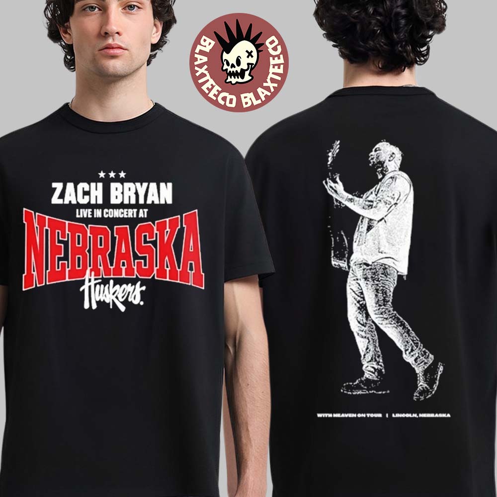 Zach Bryan With Heaven On Tour Nebraska 2026 Venue Merch Tee On April 25 2026 At Lincoln Memorial Stadium Nebraska Huskers Big Logo Two Sided T-Shirt