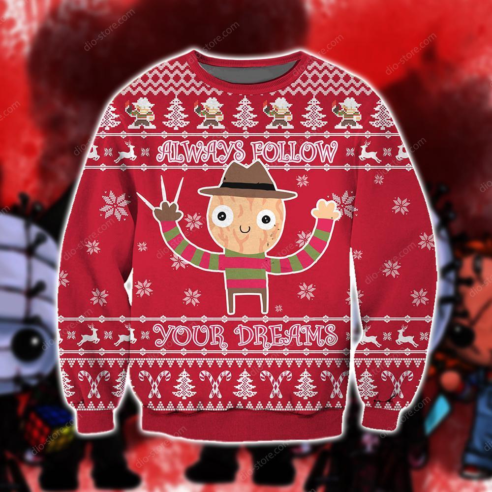 Always Follow Your Dreams Knitting Pattern 3D Print Ugly Sweater