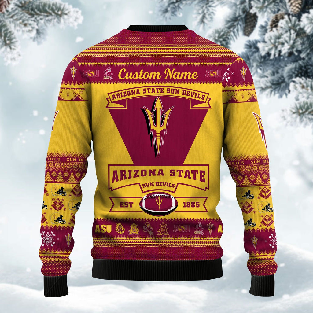 Arizona State Sun Devils Football Team Logo Personalized Ugly Christmas Sweater Perfect Holiday Gift