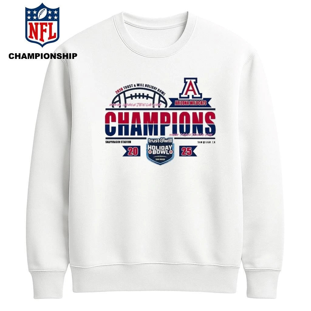 Arizona Wildcats Football 2026 Trust &amp; Will Holiday Bowl Champions Locker Room Shirt