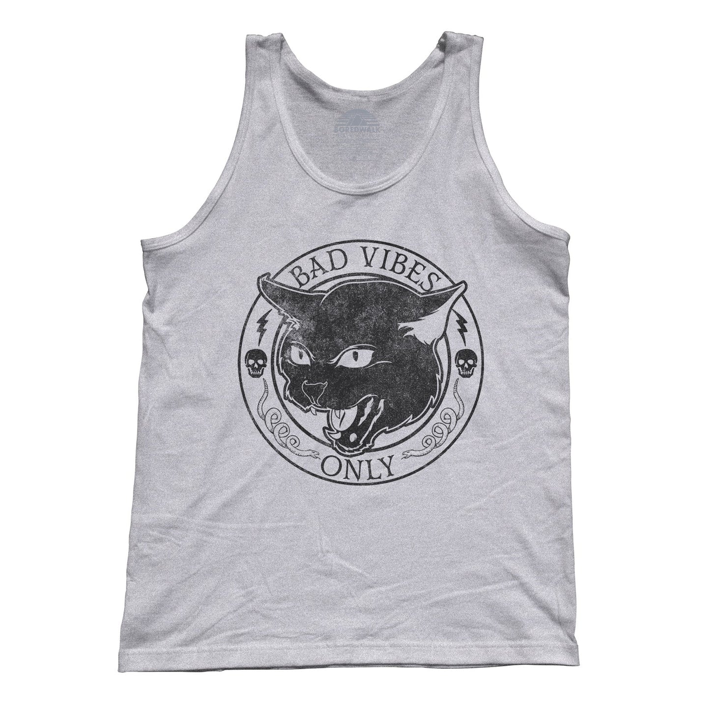 Unisex Bad Vibes Only Tank Top - Goth Shirt - Black Cat Shirt
