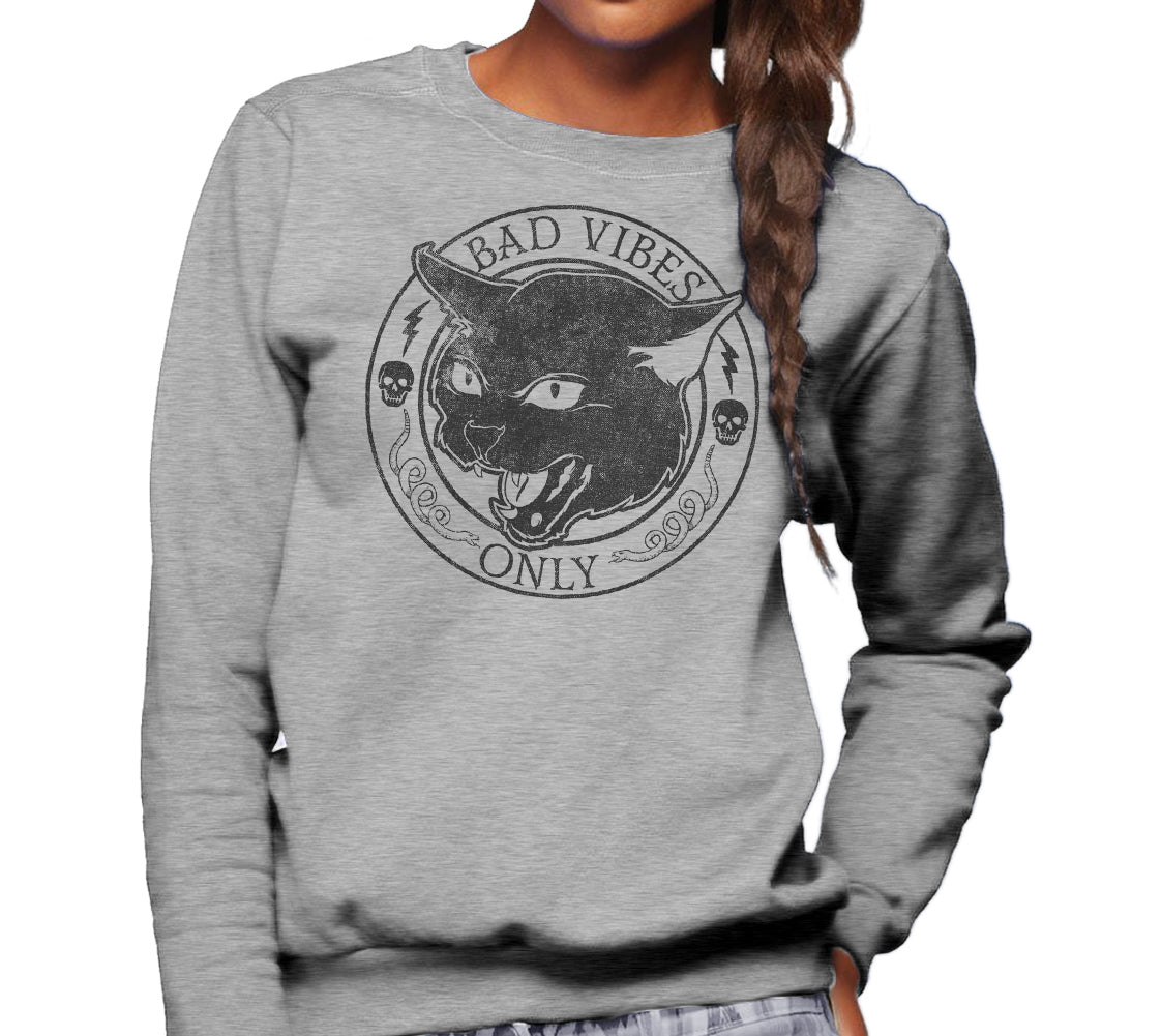 Unisex Bad Vibes Only Sweatshirt - Goth Shirt - Black Cat Shirt