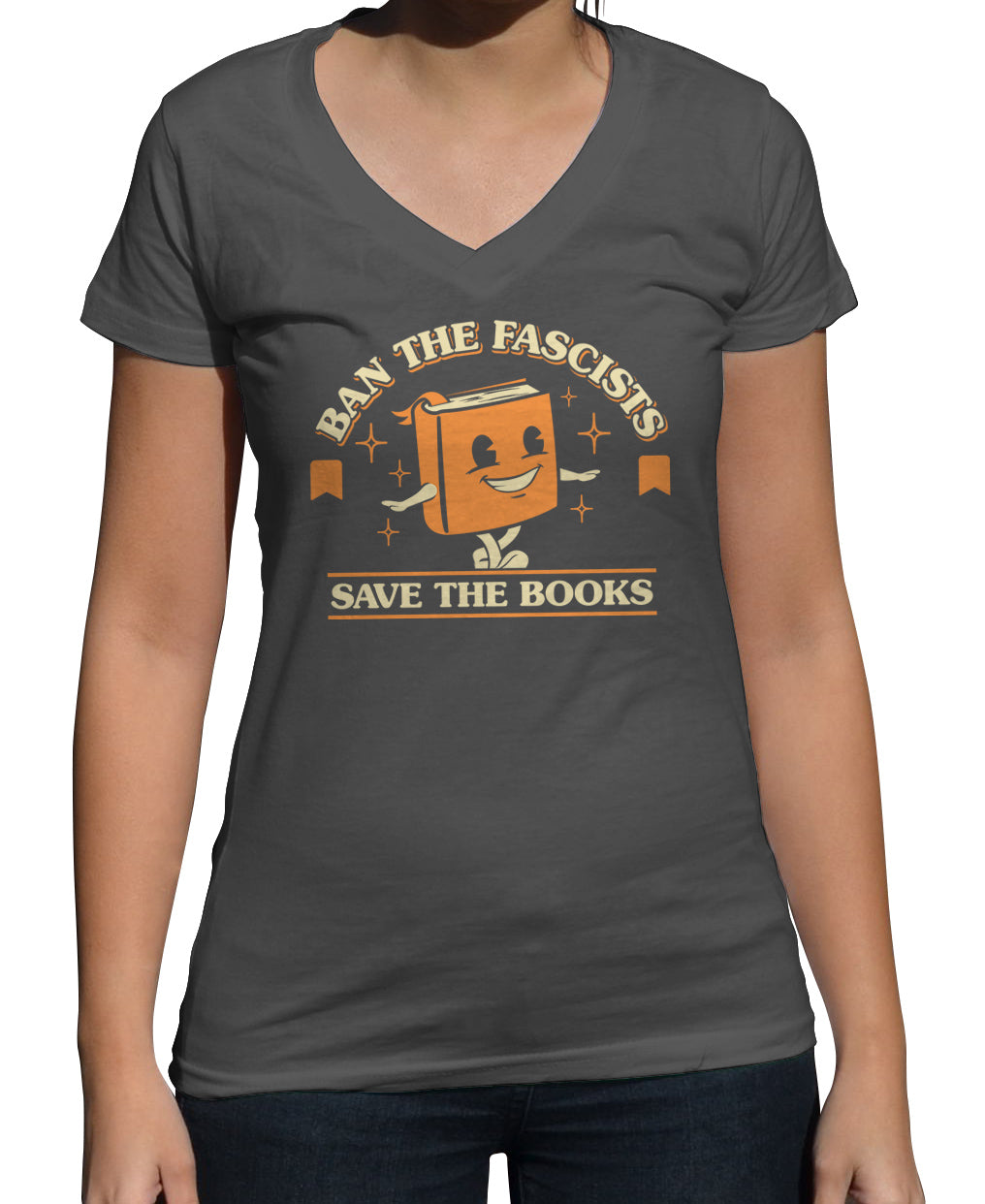 Women's Ban The Fascists Save The Books Vneck T-Shirt