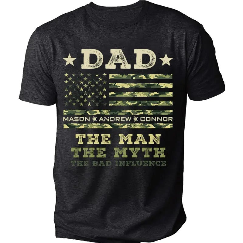 camo shirt, Dad Camo American Flag Shirt, Dad Shirt, Shirt for Men, Dad Tshirt, Custom Dad The Man The Myth The Legend...