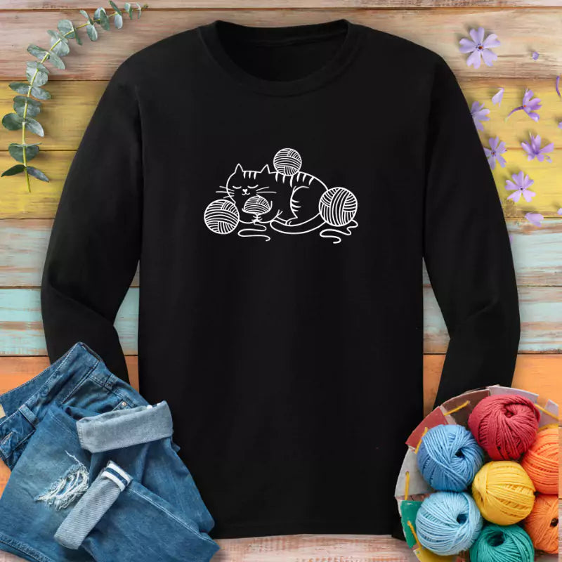 Cat And Yarn Long Sleeve T-shirt