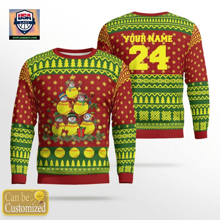 Christmas Tree With Softball Snowman 3D Ugly Sweater