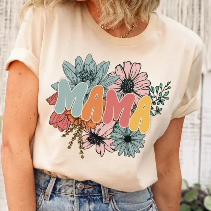 comfort color t shirts, Retro Floral Mama Shirt, Mother's Day Shirt, trendy t-shirts, graphic tees women, 90s graphic...