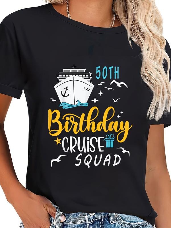 cotton 50th Birthday Cruise Squad Gifts 2025 Matching Party Family T-Shirt casual Fashion graphic tees women Hoodie,...