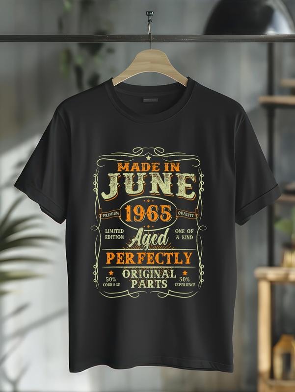 cotton 60 Years Old Made In June 1965 Vintage 60th Birthday Men Dad T-Shirt casual Fashion graphic tees for women Hoodie,...