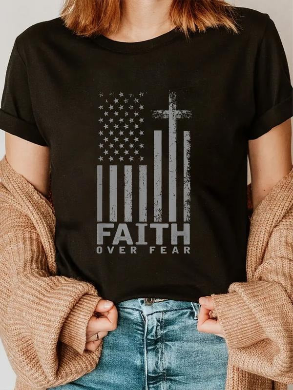 cotton America Pride US Flag Faith Over Fear Prayer T-Shirt casual Fashion graphic tees Hoodie, Sweatshirt