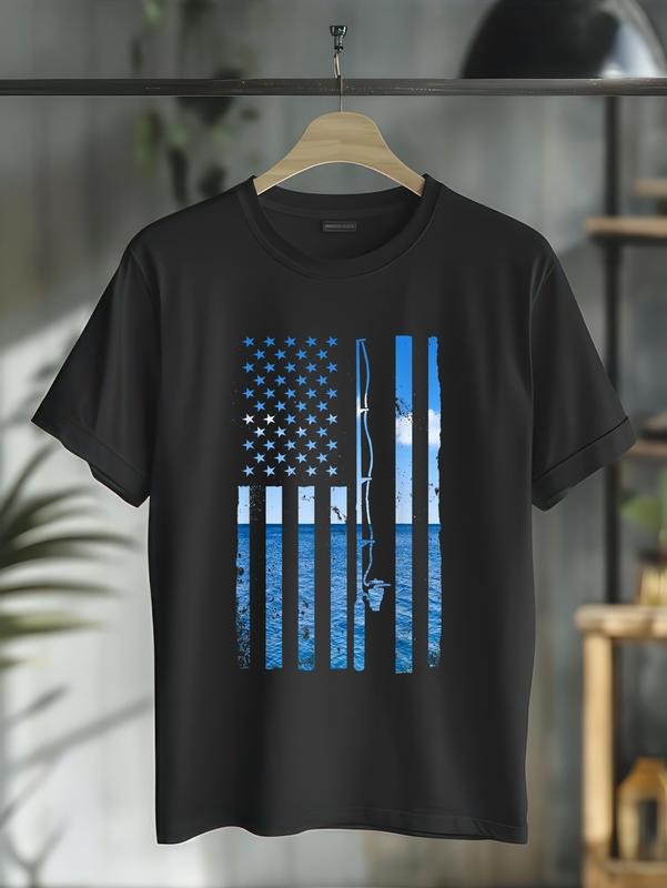 cotton American Flag Fish Fisher Fisherman Funny Bass Fishing USA T-Shirt casual Fashion graphic tees for women Hoodie,...