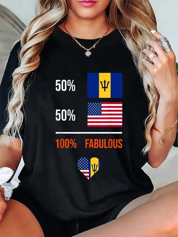 cotton Barbados USA Shirt Fabulous Flags Half Bajan Half American T-Shirt casual Fashion graphic tees for women Hoodie,...