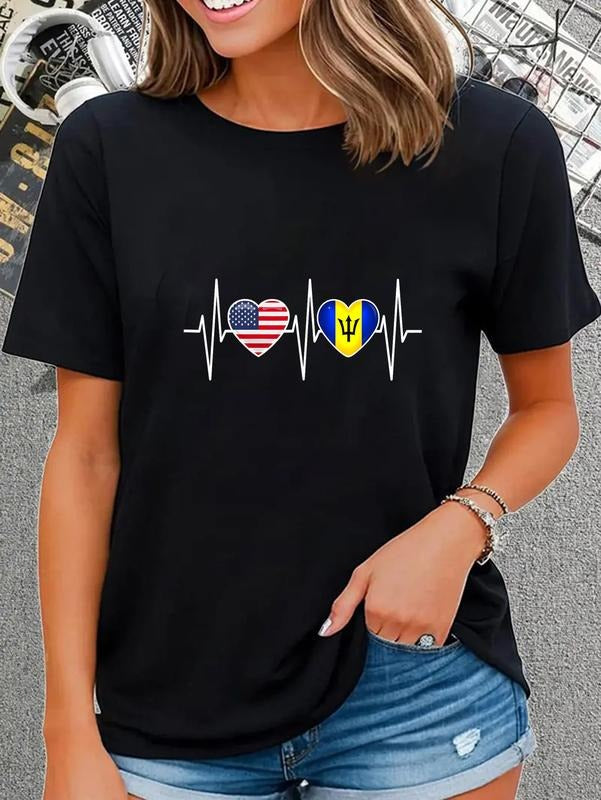 cotton Barbados USA Shirt Heartbeat America Barbadian Flag Bajan T-Shirt casual Fashion graphic tees for women Hoodie,...