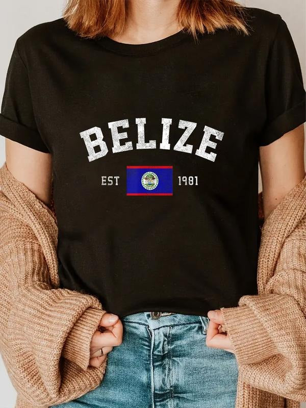 cotton Belize Est. 1981 Belizean Flag Independence Day T-Shirt casual Fashion graphic tees for women Hoodie, Sweatshirt