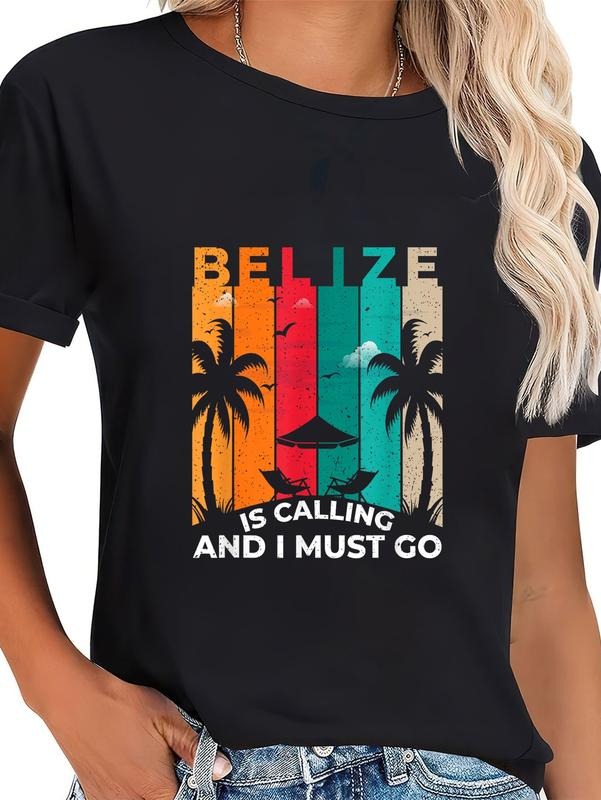 cotton Belize Is Calling And I Must Go Vintage Summer Vibes Beach T-Shirt casual Fashion graphic tees for women Hoodie,...