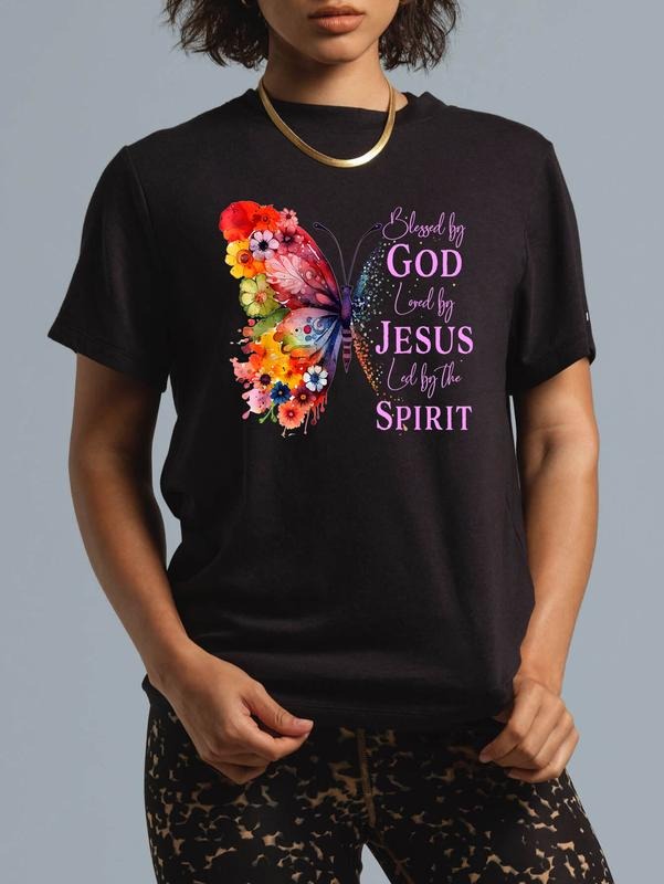 cotton Blessed By God - Loved By Jesus Butterfly T-Shirt casual Fashion graphic tees women Hoodie, Sweatshirt