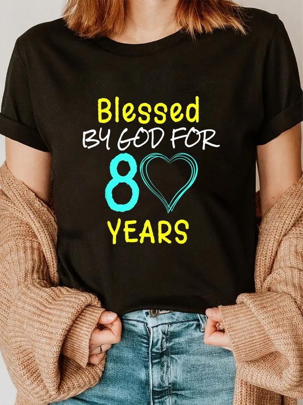 cotton Blessed By God For 80 Years Happy 80th Birthday Gift T-Shirt casual Fashion graphic tees women Hoodie, Sweatshirt