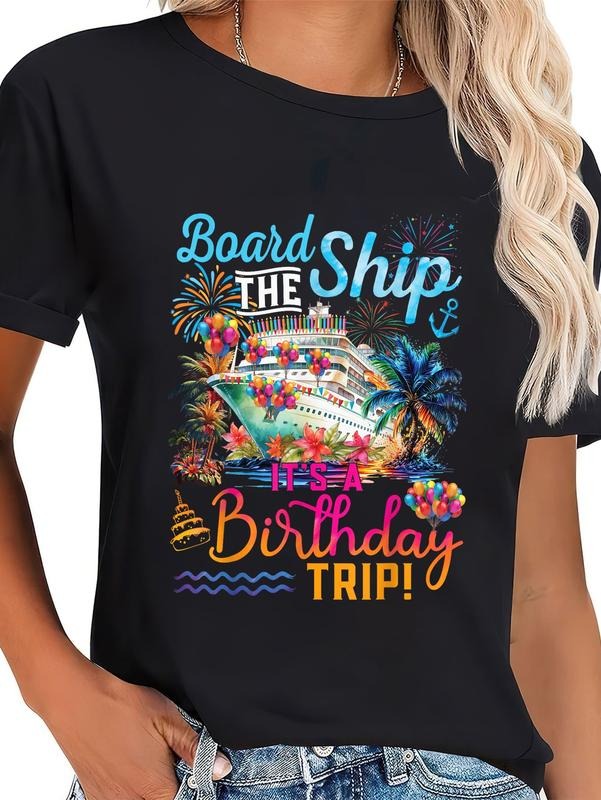cotton Board The Ship It's A Birthday Trip Cruise Birthday Vacation T-Shirt casual Fashion graphic tees women Hoodie,...