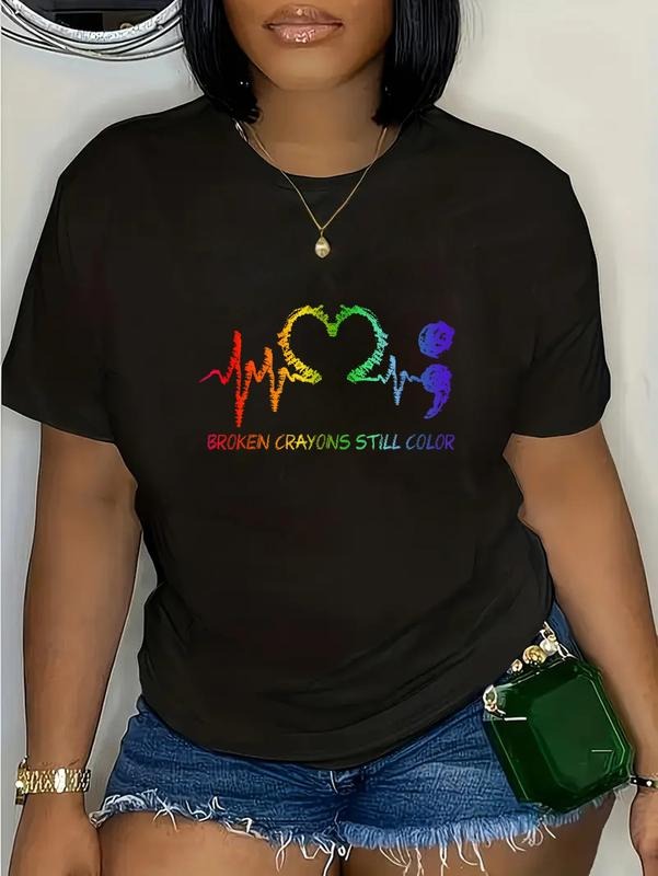 cotton Broken Crayons Still Color Semicolon Mental Health Tie Dye T-Shirt casual Fashion graphic tees women Hoodie,...