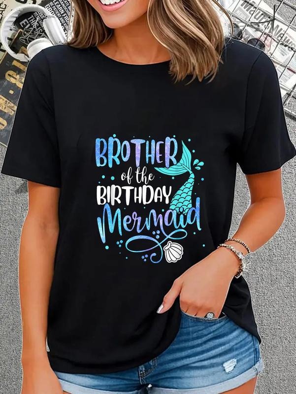 cotton Brother Of The Birthday Mermaid Family Matching Party Squad T-Shirt casual Fashion graphic tees for women Hoodie,...