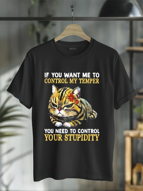 cotton Cat If you want me to control my temper T-Shirt casual Fashion graphic tees for women Hoodie, Sweatshirt