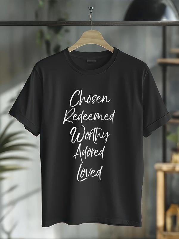 cotton Christian Quote Redeemed Worthy Adored Loved Women's Trousers T-Shirt casual Fashion graphic tees for women...