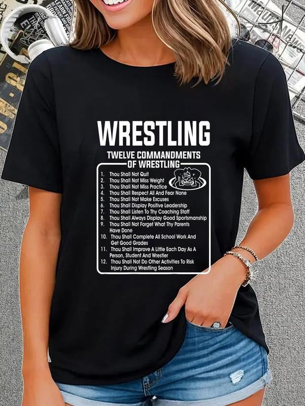 cotton Classic Black Wrestling T-Shirt: 12 Commandments Crew Neck, Adult, Short Sleeve casual Fashion graphic tees women...