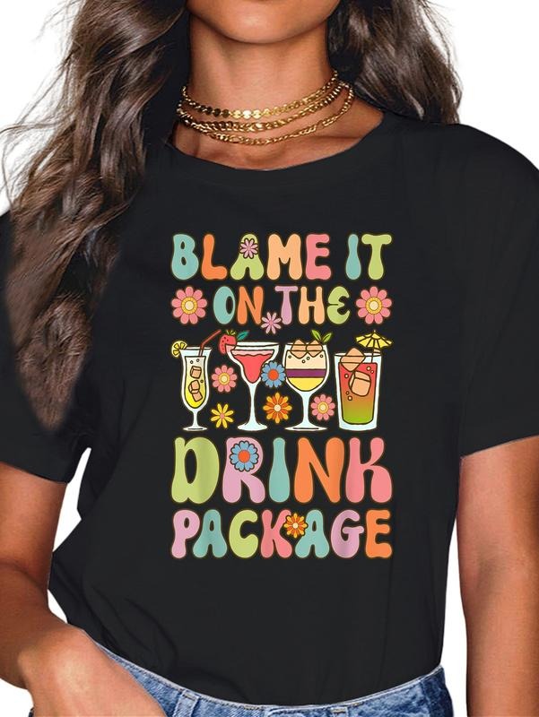 cotton Cruise Vacation Cruising Drinking Blame It On Drink Package T-Shirt casual Fashion graphic tees women Hoodie,...