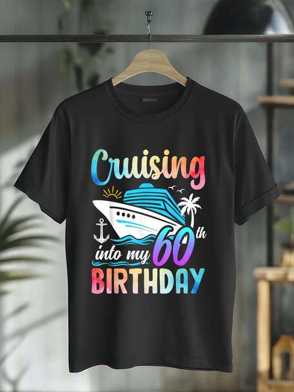 cotton Cruising Into My 60th Birthday 60 Years Old Birthday Cruise T-Shirt casual Fashion graphic tees women Hoodie,...