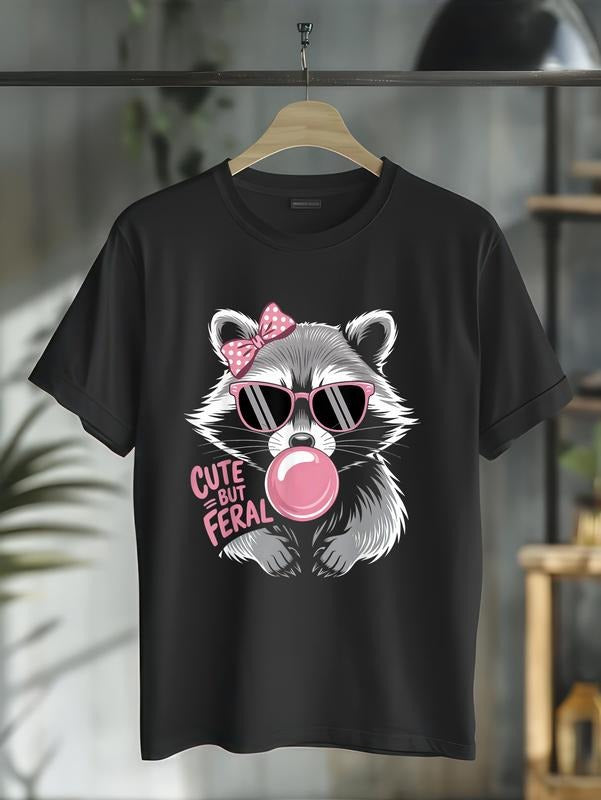 cotton Cute But Feral Raccoon Shirt Women Cute Raccoon Funny T-Shirt casual Fashion graphic tees for women Hoodie, Sweatshirt