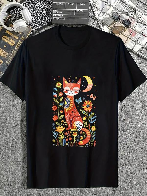 cotton Cute Cat, Full Moon Cat, Cottagecore Aesthetic T-Shirt casual Fashion graphic tees for women Hoodie, Sweatshirt