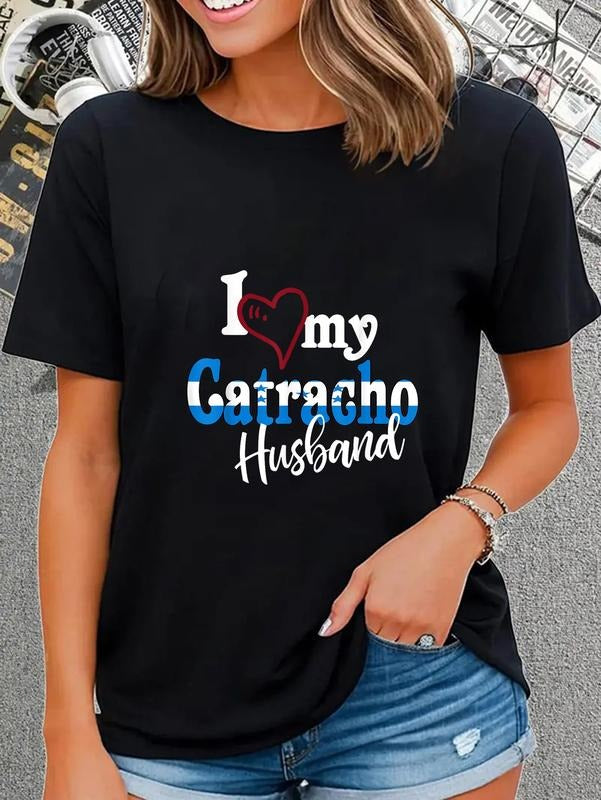 cotton Diseño De Honduras I Love My Catracho Husband Catracho T-Shirt casual Fashion graphic tees for women Hoodie,...
