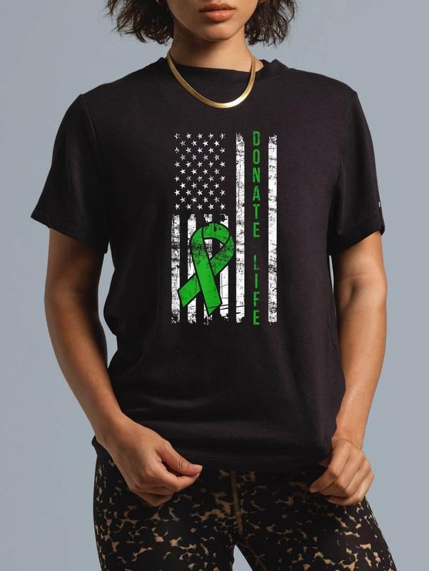 cotton Distressed Donate Life USA Flag Organ Kidney Donor Ribbon T-Shirt casual Fashion graphic tees women Hoodie, Sweatshirt