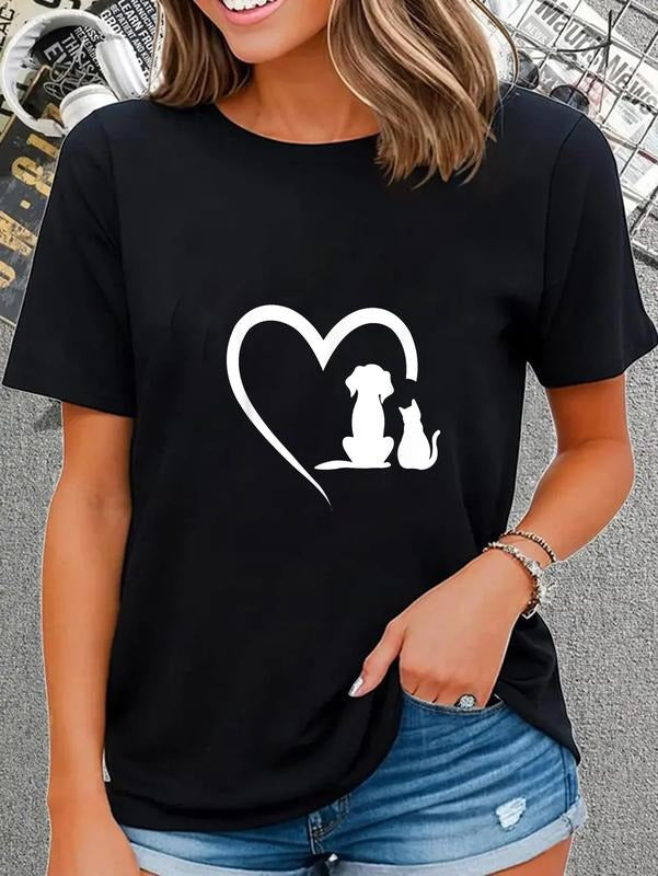 cotton Dog Puppy and Baby Cat Heart - Animal Dog & Cat Heart T-Shirt casual Fashion graphic tees for women Hoodie, Sweatshirt