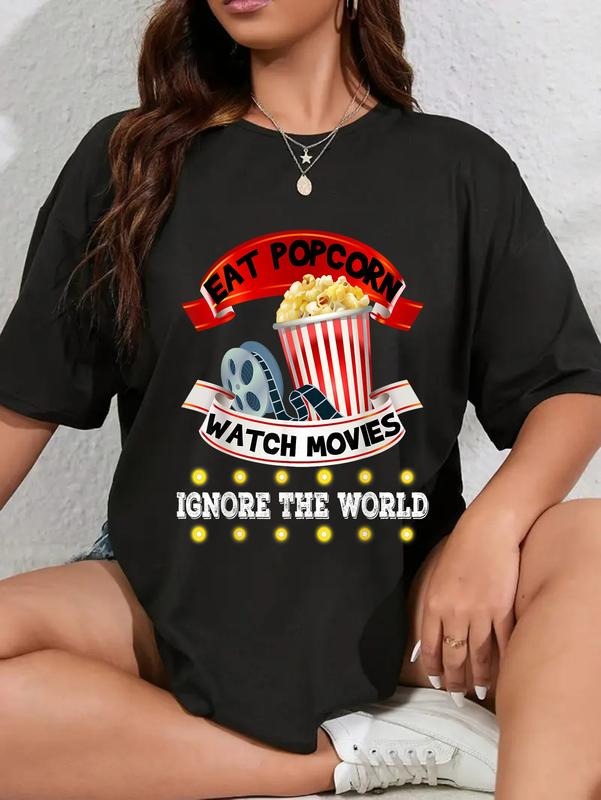 cotton Eat Popcorn Watch Movies Ignore The World funny Popcorn T-Shirt casual Fashion graphic tees women Hoodie, Sweatshirt