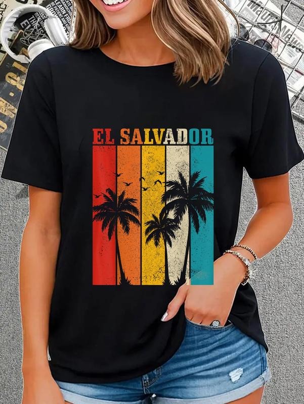 cotton El Salvador Vintage Palm Trees Surfer Salvadoran Souvenir T-Shirt casual Fashion graphic tees women Hoodie, Sweatshirt