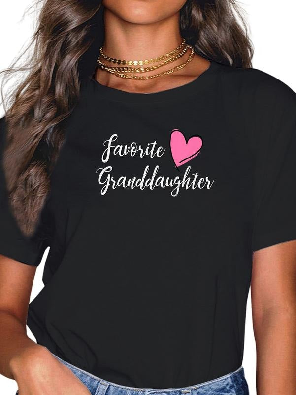 cotton FAVORITE GRANDDAUGHTER Heart Distressed Vintage T-Shirt casual Fashion graphic tees women Hoodie, Sweatshirt