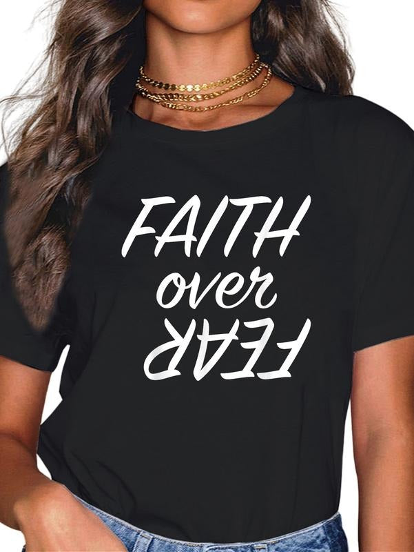cotton Faith Over Fear T-Shirt Motivational Shirt T-Shirt casual Fashion graphic tees women Hoodie, Sweatshirt
